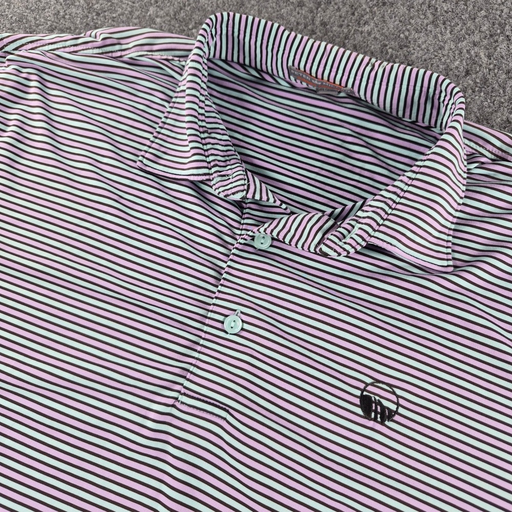 Peter Millar Summer Comfort Mens L Polo Shirt Striped Purple Mint MS15EK17S